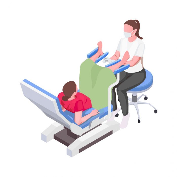 Woman being examined by female gynecologist isometric 3d vector illustration